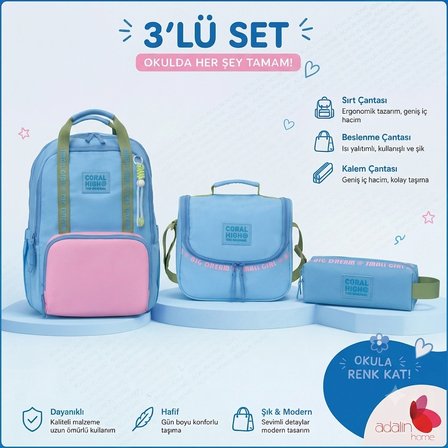 Coral High 3'lü Okul Çanta Seti
