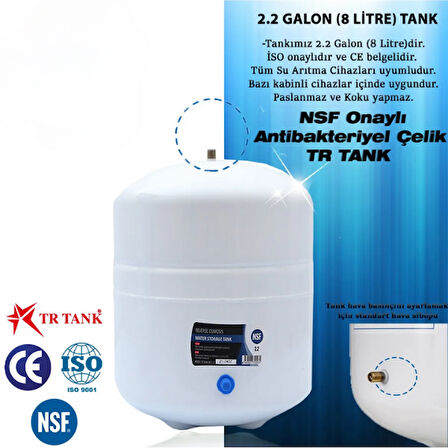 Su Arıtma Cihazı Su Tankı Ters Osmoz Depolama Tankı Paslanmaz Çelik 2.2 Galon 8 Lt. Nsf Onaylı