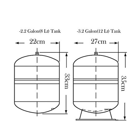 Su Arıtma Cihazı Paslanmaz Çelik Basınç Denge Su Tankı 12 Litre 3.2 Galon - Nsf Onaylı