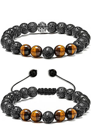 Sertifikalı Kaplan Gözü Lav Taşı Doğal Taş Bileklik Seti