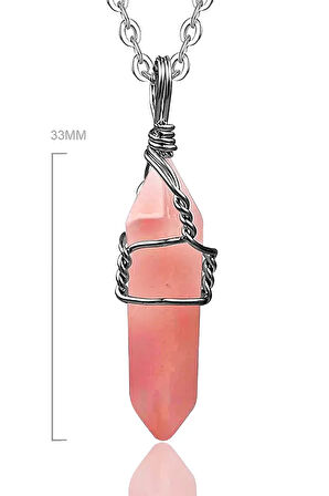 Sertifikalı Doğal Yüksek Kalite Pembe Gül Kuvars Taşı Kolye
