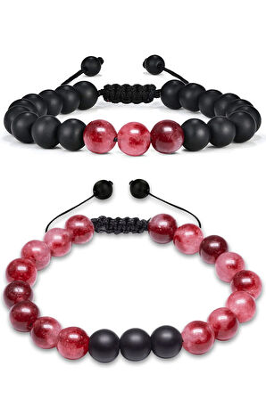 Sertifikalı Kırmızı Kuvars Oniks Taşı Doğal Taş Bileklik Seti