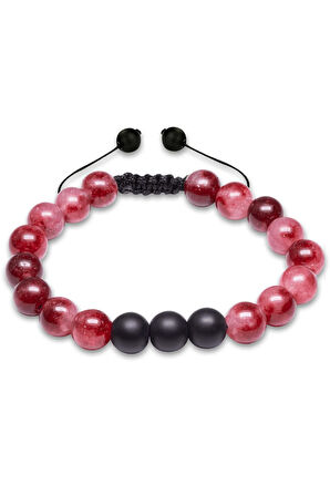 Sertifikalı Kırmızı Kuvars Oniks Taşı Doğal Taş Bileklik Seti