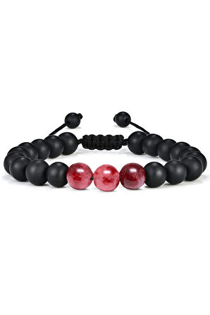 Sertifikalı Kırmızı Kuvars Oniks Taşı Doğal Taş Bileklik Seti