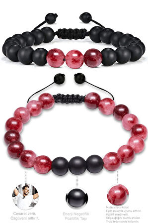 Sertifikalı Kırmızı Kuvars Oniks Taşı Doğal Taş Bileklik Seti