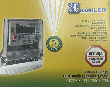 Köhler Direk Bağlı Kombi Trifaze Elektronik Elektrik Sayacı AEL KC 020-1 (AELKC800)