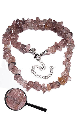 Sertifikalı Kırık Taşlı Çilek Kuvars Taşı Doğal Taş Kolye