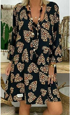 Aesco Kadın Uzun Kollu V Yaka Uzun Kol Mikro Midi Boy Elbise