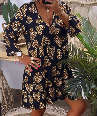 Aesco Kadın Uzun Kollu V Yaka Uzun Kol Mikro Midi Boy Elbise