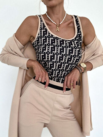 Aesco Kadın Uzun Kollu Krep üçlü Takım