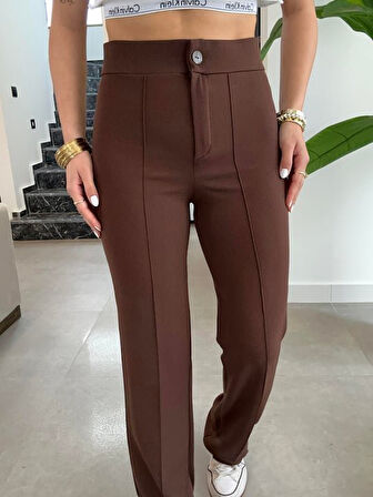 Aesco Kadın Yüksek Bel Full Likralı Krep Kumaş Pantolon