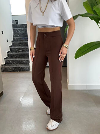 Aesco Kadın Yüksek Bel Full Likralı Krep Kumaş Pantolon