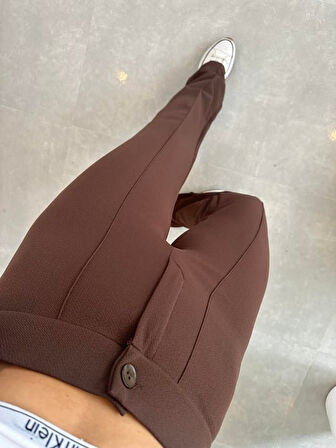 Aesco Kadın Yüksek Bel Full Likralı Krep Kumaş Pantolon