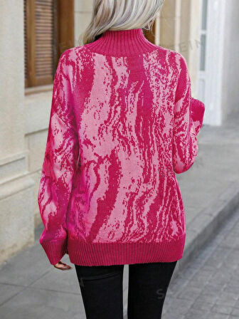 Aesco Kadın Uzun Kollu Balıkçı Yaka çok Renkli Triko Bluz