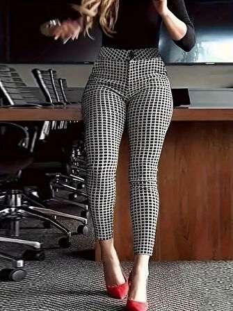 Aesco Kadın Yüksek Bel Desenli Dalgıç Pantolon