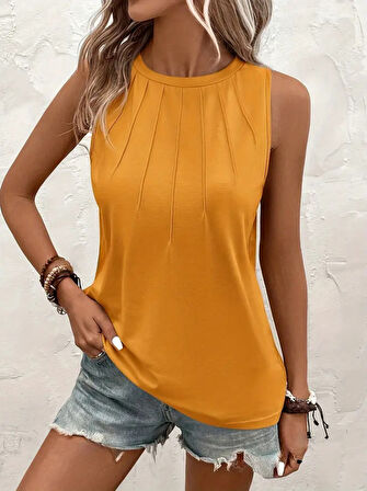 Aesco Kadın Kolsuz Bisiklet Yaka önden şerit Detaylı Viskon Bluz