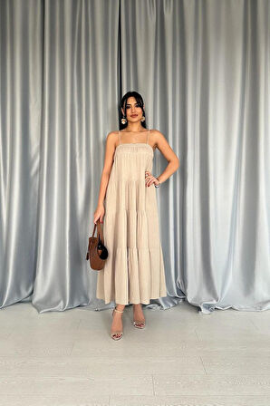 Aesco Taş Askılı Parçalı Müslin Elbise