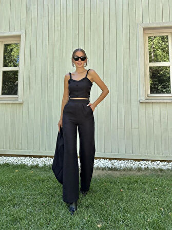 Aesco Siyah Askılı Büstiyer Ceket Ve Pantolon Takım