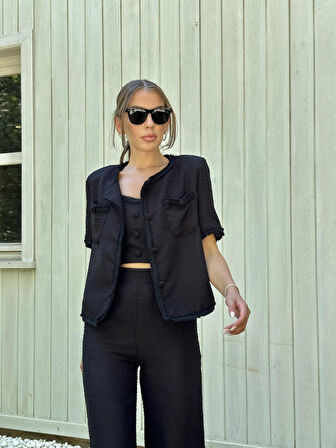 Aesco Siyah Askılı Büstiyer Ceket Ve Pantolon Takım