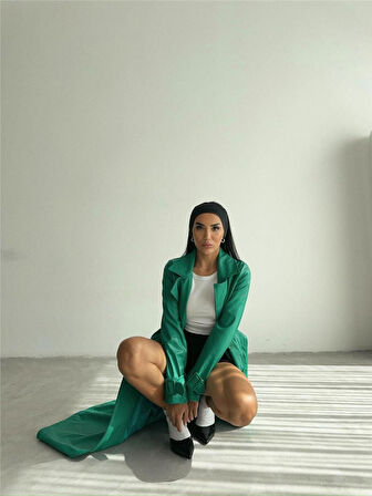 Aesco KAPİTONE DERİ TRENCH - Yeşil