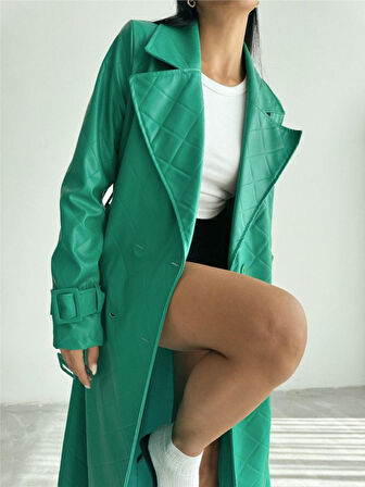 Aesco KAPİTONE DERİ TRENCH - Yeşil