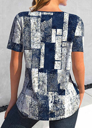 Aesco Kadın Kısa Kollu Yakası Bağcıklı Kuş Gözü Detay Süprem Bluz