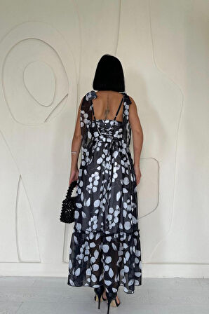 Aesco Siyah Şifon Drapeli Elbise