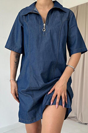 Aesco Mavi Tencel Kuplu Elbise