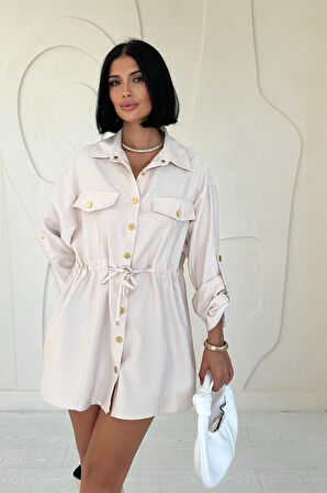 Aesco Bej Çıtçıtlı Tünelli Gömlek