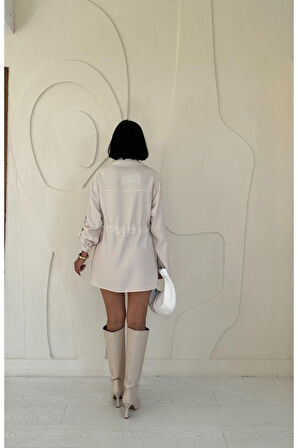 Aesco Bej Çıtçıtlı Tünelli Gömlek