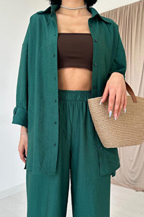 Aesco Zümrüt Alice Gömlek Ve Bol Kesim Pantolon Takım