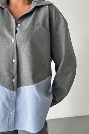 Aesco POLYVİSKON - POPLİN PARÇALI GÖMLEK PANTOLON TAKIM - Gri