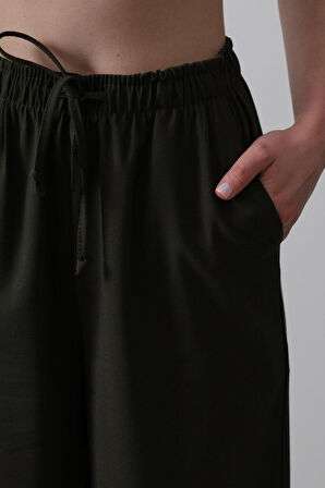 Aesco Beli Lastikli Bol Paça Pantolon - Haki