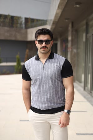Aesco Erkek Polo Yaka Fermuar Detaylı Çizgili Tişört