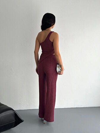 Aesco Asimetrik Crop Pantalon Ikili Takım - Gül Kurusu