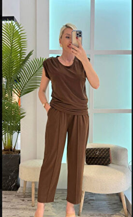 Aesco Kadın Vatkalı Düşük Kol Rahat Kesim İkili Takım