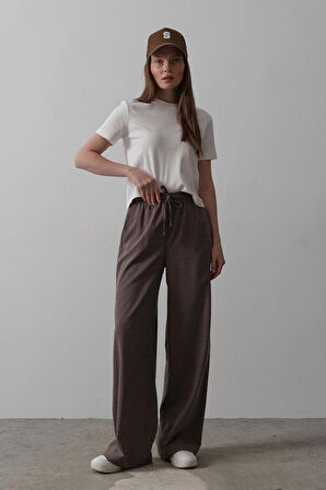 Aesco Beli Lastikli Bol Paça Pantolon - Kahve