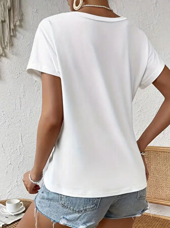 Aesco Kadın Kısa Kollu Asimetrik Kesim Bel Büzgü Düğüm Detay Viskon Bluz