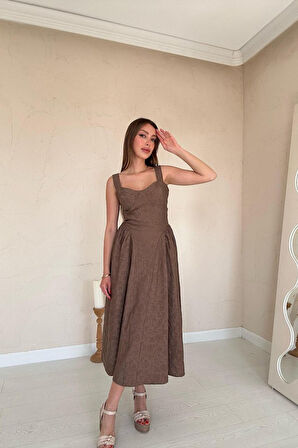 Aesco Vizon Yanları Büzgülü Göğüs Kuplu Elbise