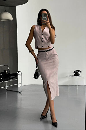 Aesco YELEK-ÖNDEN YIRTMAÇLI ETEK TK ŞANTUK KETEN - Lila