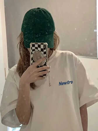 Aesco Baskılı Oversize Bisiklet Yaka T-shirt - Beyaz