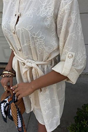 Aesco Süzene Nakışlı Ve Gold Düğmeli Elbise 2742