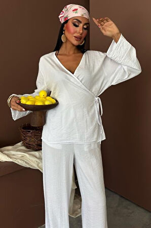 Aesco Kruvaze Model Klasik Pantolonlu Çupra Keten Takım 10191