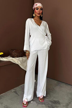 Aesco Kruvaze Model Klasik Pantolonlu Çupra Keten Takım 10191