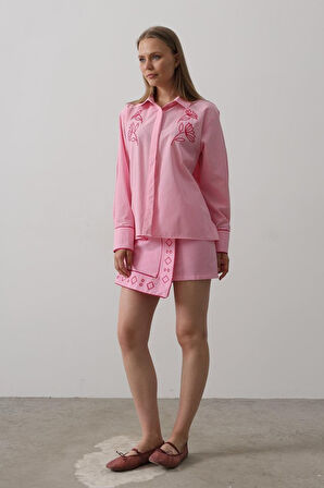 Aesco Nakış Detaylı Etekli Takım - Pembe