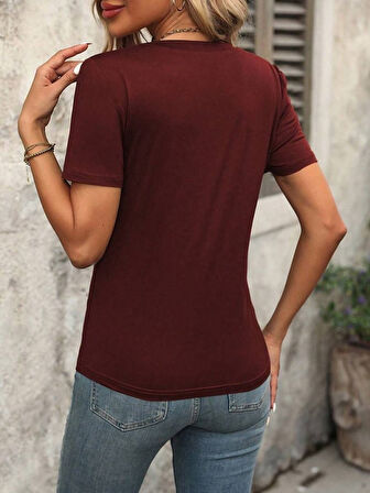 Aesco Kadın Kollu V Yakalı Omuzlarda çizgi Detaylı Viskon Bluz