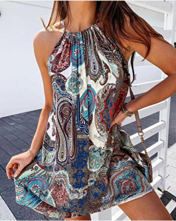 Aesco Kadın şal Desen Mikro Kumaş Elbise