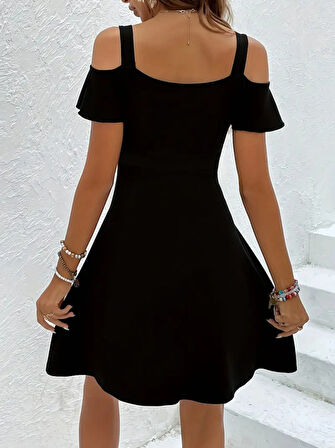 Aesco Kadın Askılı Derin V Yakalı Viskon Elbise