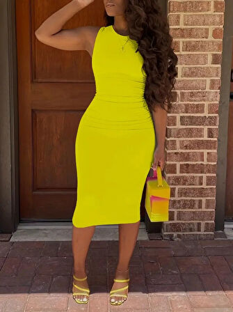 Aesco Kadın Bodycon Midi Boy Dalgıç Elbise