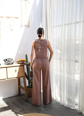 Aesco Keten Bluz Ve Pantolon İki̇li̇ Takim